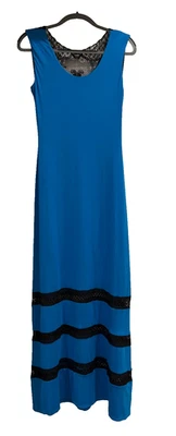 bebe NWT Vestido Maxi SZ M Turquesa/Preto Detalhe Renda Stretch/Quadril Abraçando Y2K - Imagem 1 de 4