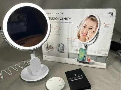 Sharper Image Spa Studio 8in. LED Lighted Mirror.Phone Charger. 5 & 10x Zoom. - Image 1 of 4