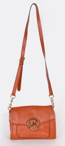 Michael Kors Fulton Leather Purse Handbag Orange Messenger - Picture 1 of 16