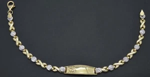 Real 10K Solid Two-tone Gold 7''  XO Love Heart Engravable ID Bracelet 4.6gr - Picture 1 of 6