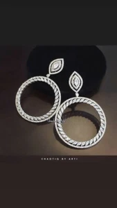 Adstar Diamond Hoop Earrings 925 Fine Silver Designer High Auction Jewellery - Picture 1 of 1