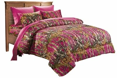 REGAL COMFORT QUEEN SIZE HOT PINK CAMO 1 PC COMFORTER BED SPREAD ONLY CAMOUFLAGE WOODS