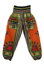 Boho Gypsy Orange Yoga Pants Tribal Print Front Pockets Loose Casual Pants S/M