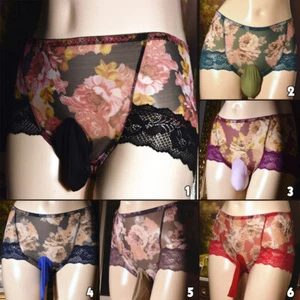 Herren Sexy Spitze Blume Unterwäsche Bikini Tanga Ultradünn Slip Sissy Höschen - Bild 1 von 17