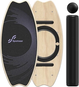 Wooden Balance Board with Adjustable Stoppers: 7 Modes Wobble Board with Roller - Picture 1 of 8