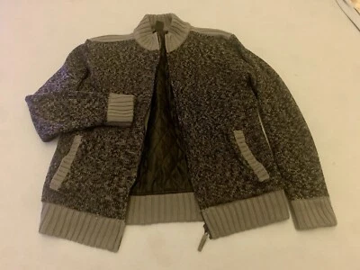 RIVER TRADER, Grey Fleck-Zip Front-High Neck-Quilt Lined-Warm Heavy Knit Top. L - Image 1 of 4