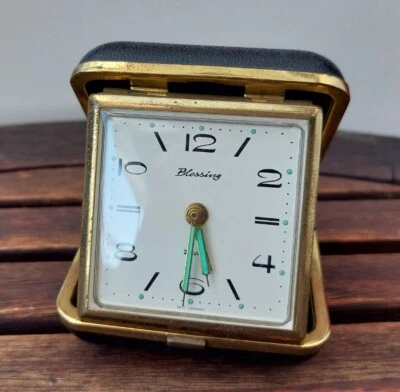 Blessing Reisewecker 2 Rubis Alarm Clock Aufziehwecker GETESTET Schwarz Gold 7cm - Bild 1 von 4