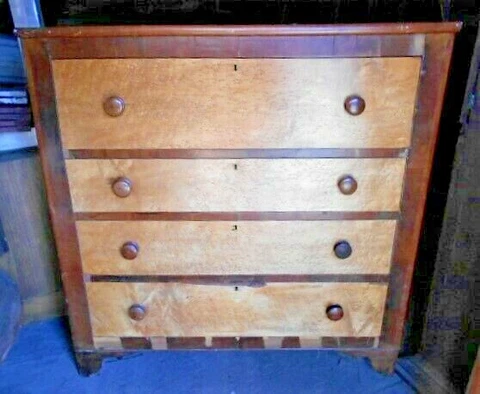 ANTIQUE AMERICAN EMPIRE CHERRY CHEST WITH BIRDSEYE MAPLE DRAWERS Cover