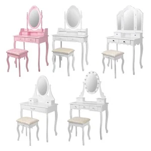 Tocador y espejo mesa de maquillaje comoda cajónes y taburete clásico LED elegir - Imagen 1 de 33