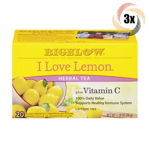 3x Boxes Bigelow I Love Lemon Herbal Tea Vitamin C | 20 Pouches Per Box | 1.28oz - Picture 1 of 3