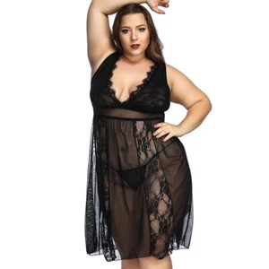 Plus Size Sexy-Lingerie Womens Lace Robe Long Babydoll Nightgown Sleepwear Dress - Picture 1 of 21