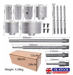 Concrete Hole Saw Kit Wall Hole Opener 35-110mm SDS Plus Hammer Wall Drill Bit - Picture 1 of 18