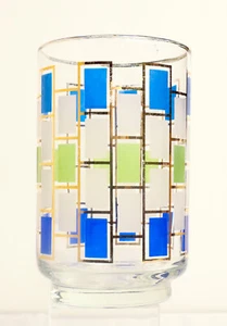 Vintage MCM Libby Nordic Glass Blue Green Gold Trim Rocks/Juice 4.5" - Picture 1 of 4