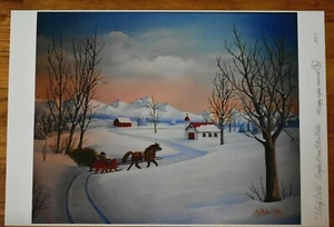Limited Edition Signed Numbered Art Print Sleigh Bells Folk Art - Picture 1 of 2