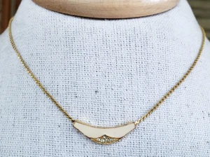 Mode Art Arthur Pepper Cream Enamel Clear Rhinestone Gold Tone Choker Necklace - Picture 1 of 5