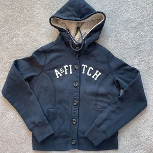 Abercrombie & Fitch Hoodie Kids Medium (13/14) Navy Blue Sherpa Lined Jacket - Picture 1 of 8