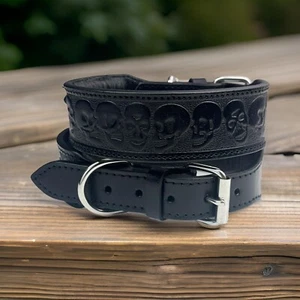 Hund Katze Welpe Lederhalsband Echtleder Western geschnitzt geprägt verziert weich - Bild 1 von 21