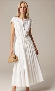 J CREW DROP-WAIST MIDI DRESS IN COTTON POPLIN WHITE Sz L NWT $198 - Picture 1 of 13