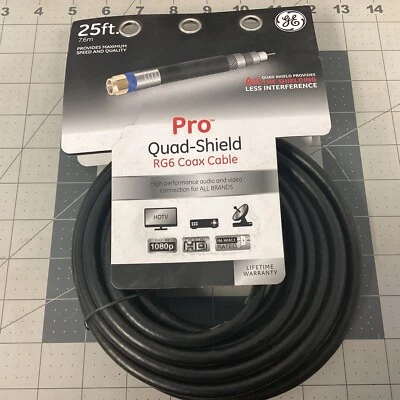 GE 25' Pro Quad Shield RG6 Coax Cable 3GHZ Digital (LQS25X) - Image 1 of 2