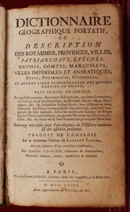 Libro Antico Legatura Originale "DICTIONNAIRE GEOGRAPHIQUE PORTATIF" 1763 - Foto 1 di 1