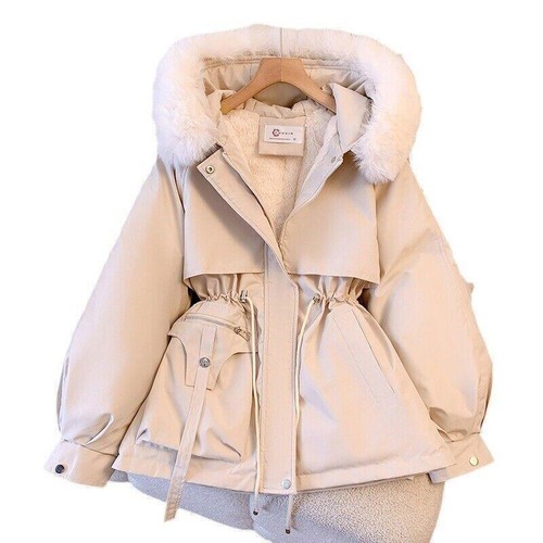 OFF WHITE Parka donna invernale caldo tempo libero slim pelliccia sintetica cappuccio pile imbottito cappotto giacca