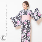Japanese dye Summer Kimono Yukata Obi Geta Set of 3 F/S