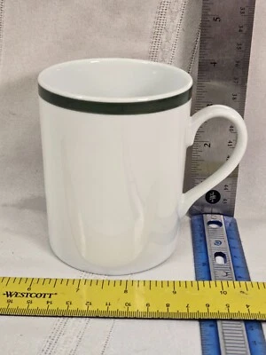 Williams Sonoma Brasserie 12oz Mug White Porcelain Green Band Japan - Image 1 of 3