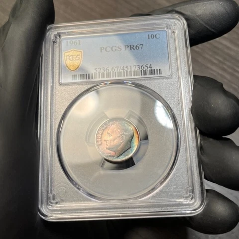 PR67 1961 10C Roosevelt Silver Proof Dime, PCGS Secure- Pretty Toned Cover
