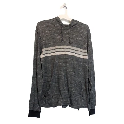 Moletom com capuz Rip Curl - masculino tamanho grande cinza e preto listrado bolso frontal manga longa - Imagem 1 de 4