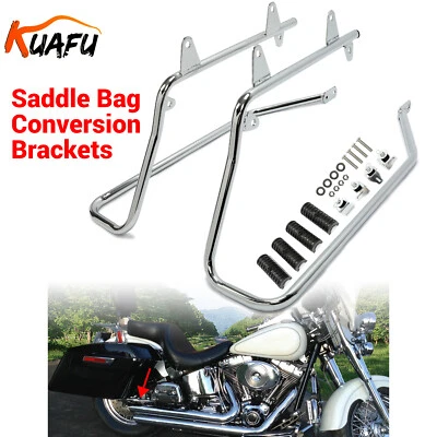 For Harley Heritage Softail 1984-2017 Chrome Saddlebag Conversion Brackets Set - Image 1 of 4