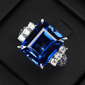 Amazing Vivid Blue Sapphire Baguette 10.6Ct 925 Sterling Silver Handmade Rings