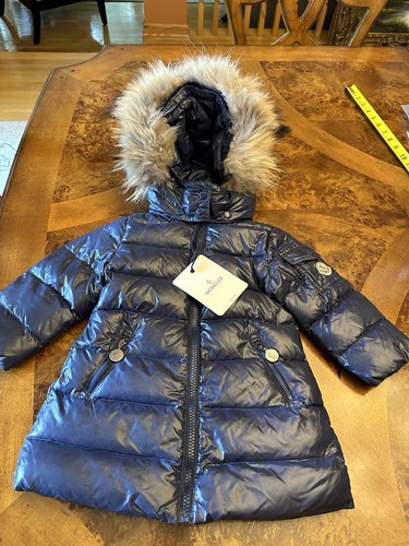 Cappotto Moncler blu navy unisex bambino con cappuccio pelliccia naturale staccabile RN116347
