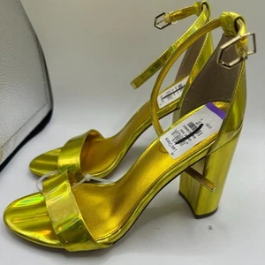 Sam Edelman Yaro Block Heel Sandals – Yellow Holographic Statement Shoes Size 8 - Picture 1 of 6