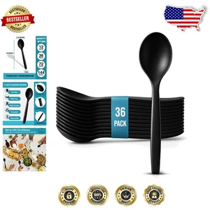 Durable Black Plastic Serving Spoons 36 Count - Perfect for Catering Events - Picture 1 of 8