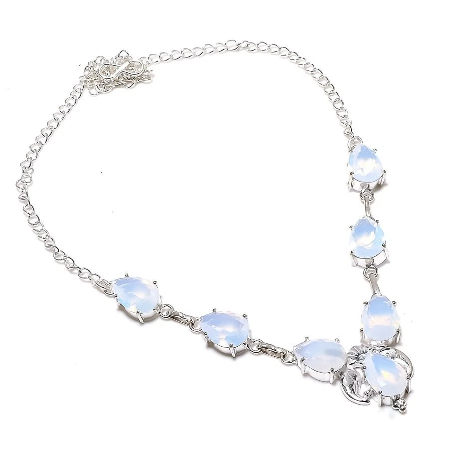 Fire Opal Gemstone Handmade 925 Sterling Silver Jewelry Necklace Size 18" - Image 1 of 1