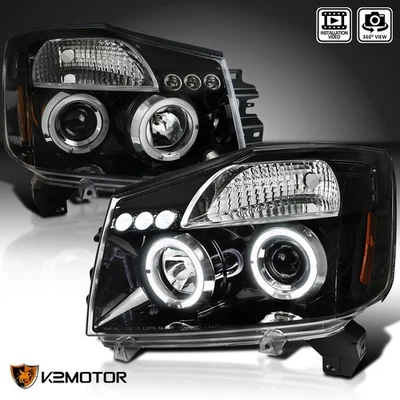 Jet Black Fits 2004-2015 Titan 2004-2007 Armada LED Halo Projector Headlights - Image 1 of 4