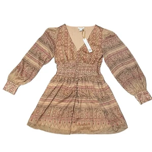NUEVO Mini Vestido House of Harlow 1960 x Shona Joy Cuello en V Calado Rosa Tostado Mediano - Imagen 1 de 11