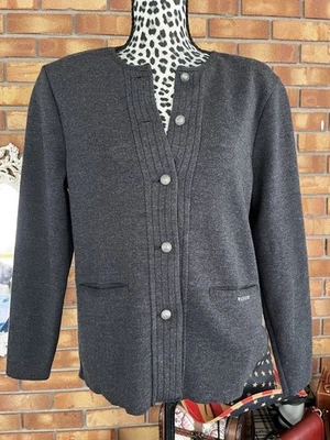 Chaqueta Geiger Para Mujer (42) Grande Gris Botón Cárdigan Pura Lana Clásico Boutique Foto 1 de 4