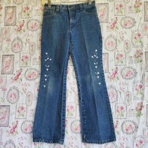 Vintage Y2K Disney Pooh Embroidered Flower Jeans Girls Sz 12-14 Pants - Picture 1 of 9