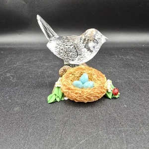 Waterford Crystal Bird Robin Figurine Nest Blue Eggs Ladybug - Picture 1 of 10