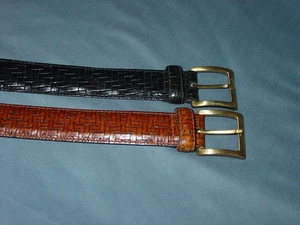 2 Bullock & Jones Men's 34 Woven Leather Belts Brass Buckle Made In Italy - Picture 1 of 9