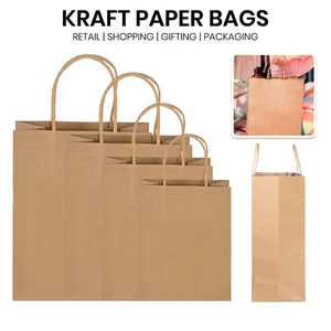 Paper Bags With Twisted Handles Strong Brown Carrier Bag Party Gift Takeaway UK - Picture 1 of 17