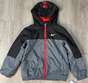Nike Boy's Fleece Lined Water Repellent Jacket Gray Black Med Weight Sz 4 New - Picture 1 of 16