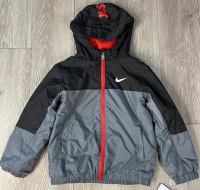 Nike Boy's Fleece Lined Water Repellent Jacket Gray Black Med Weight Sz 4 New - Image 1 of 4