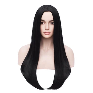 Black 26 inch Wig straight costume cosplay cute party wig center part stage act - Picture 1 of 24