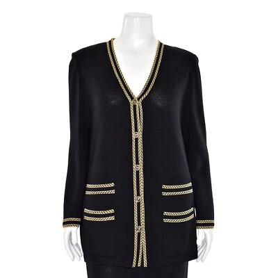 St. John Collection V-Neck Sweater Carigan Jacket in Gold/Black sz 14 - Image 1 of 4