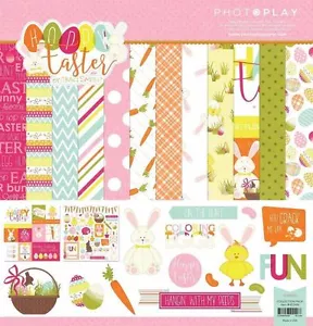 PHOTOPLAY "HOPPY EASTER" 12X12 PAPER SPRING BUNNIES CHICKS SCRAPJACK'S PLACE - Picture 1 of 8