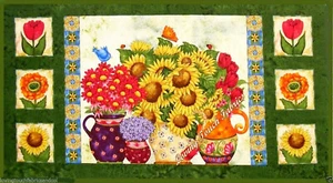 SPX "TIME TO BLOSSOM" #21474 FLORAL BUTTERFLIES BIRDS FABRIC PANEL 23X44" - Picture 1 of 1