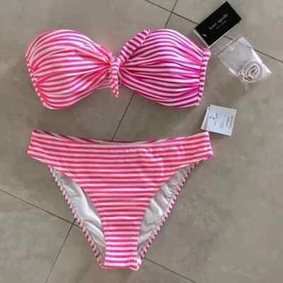Conjunto de bikini bandeau a rayas Kate Spade en rosa radiante talla S precio de venta sugerido por el fabricante: $148.00 Foto 1 de 2