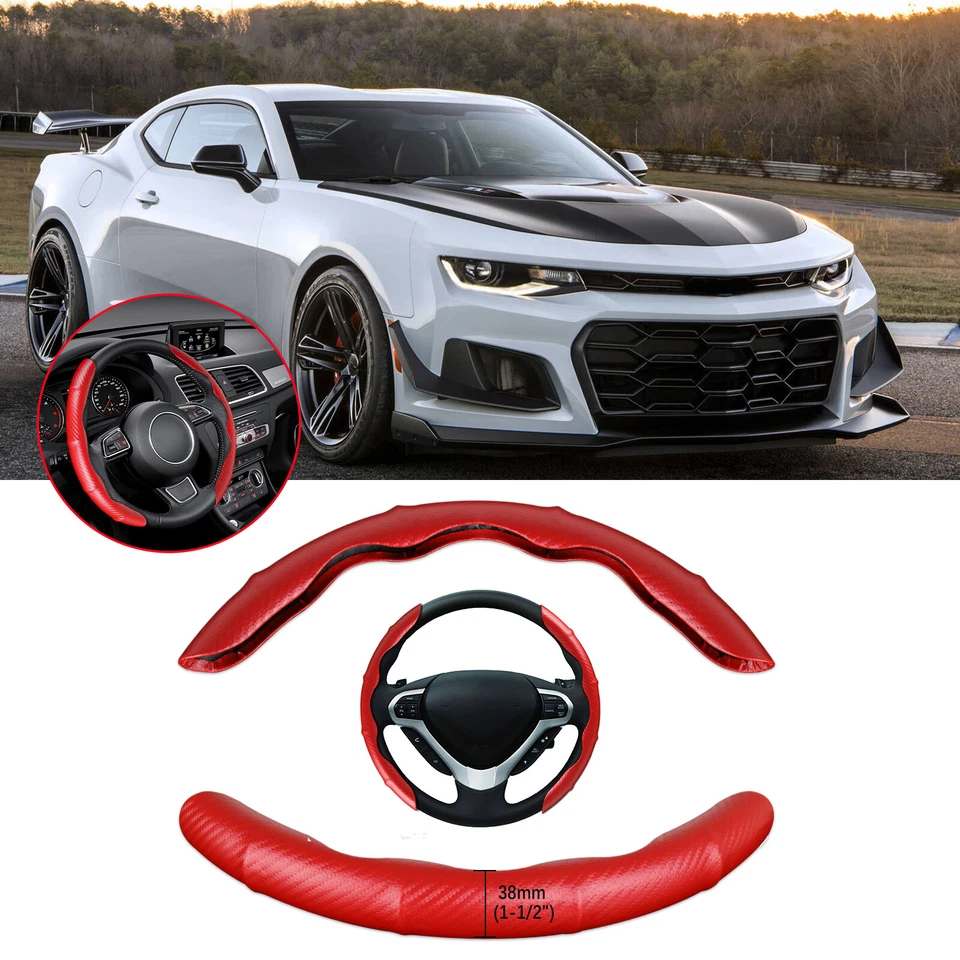 Protector antideslizante carbono+rojo para volante coche Chevy Camaro ZL1 15" Foto 1 de 4